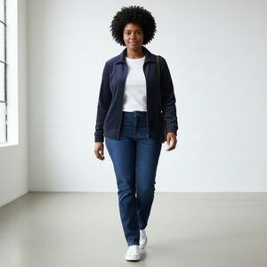 Croft & Barrow Womens Velour Zip Up Jacket Long Sleeve Pockets Dark Blue Size 2X